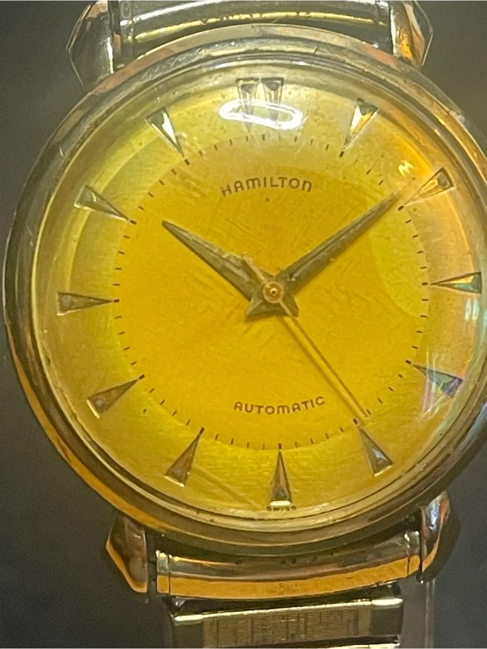 Hamilton Gold-Tone Watch with Yellow Sunburst Dial